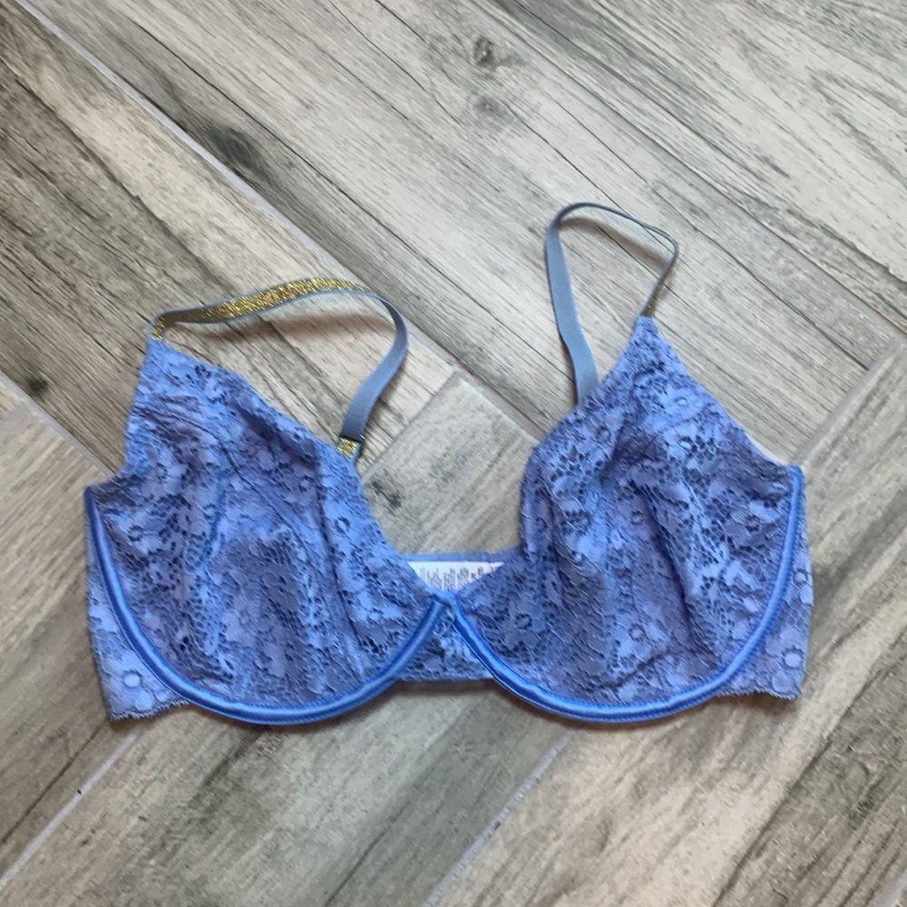 ASOS Fuller Bust Melina lace underwired bra sparkle elastic blue 32H (32 DDDDD)